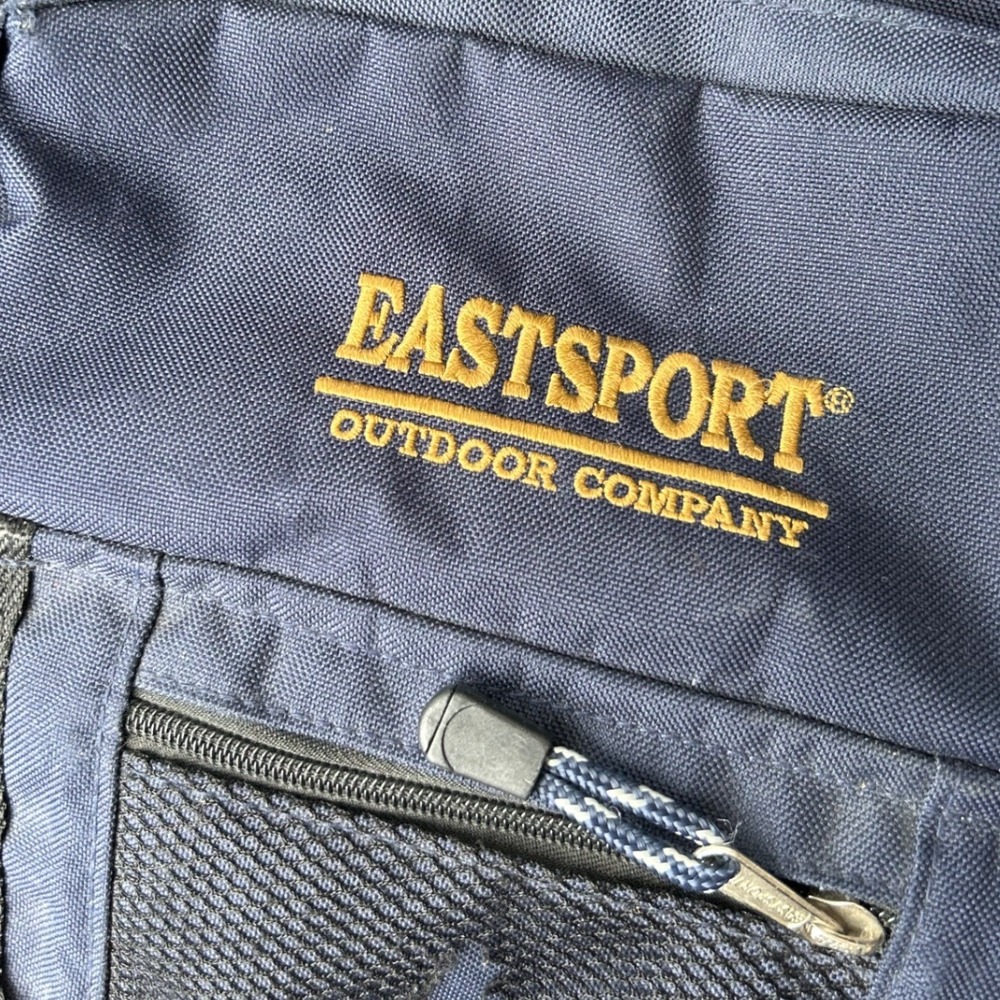 Eastsport Canvas Backpack Heritage Outdoor Rucksack Navy Blue Suede Trim School - Picture 7 of 15